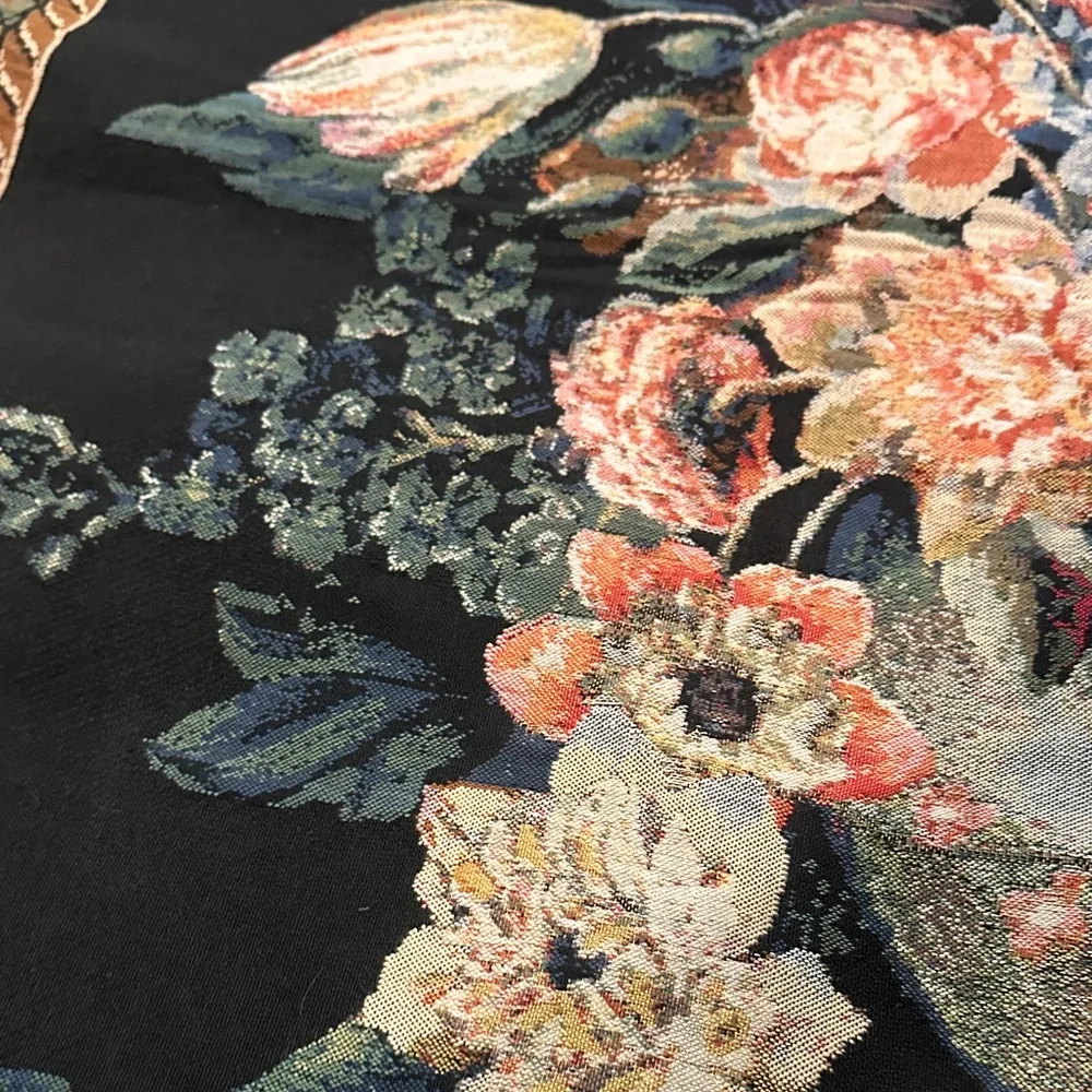 Vintage Floral Tapestry Wall Hanging in Black and Multicolor